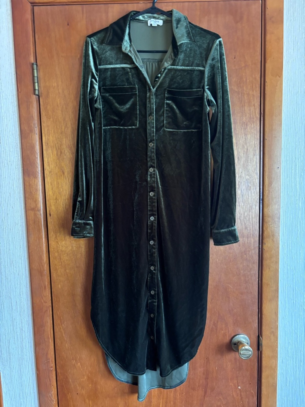 Umgee Olive Green Velvet Shirt Dress